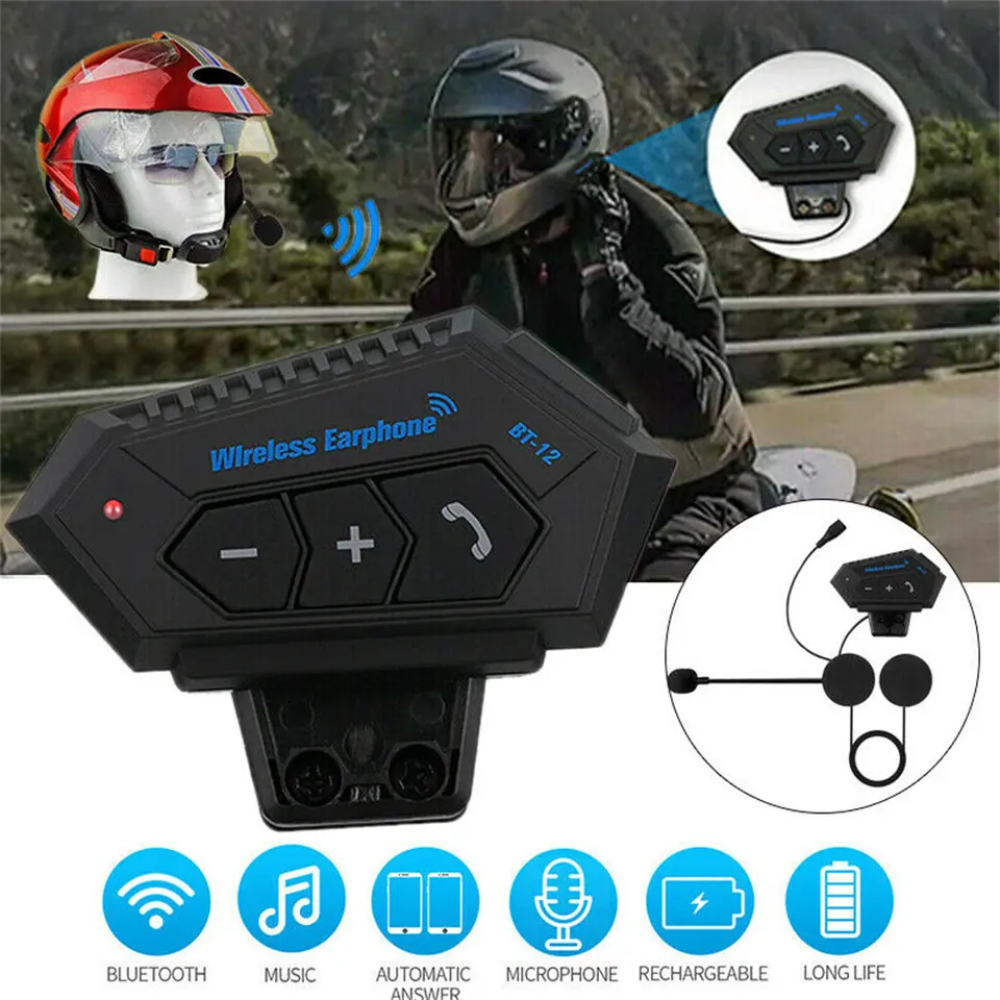 Intercomunicador Auriculares Casco Bluetooh Bt12 Moto Musica Sikeo Color Negro