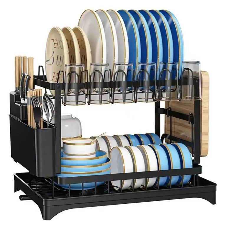 Escurridor De Platos 2 Niveles Multifuncional Organizador Color Negro