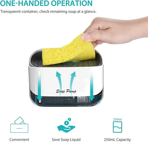 Dispensador De Jabon Liquido Lavaplatos Con Esponja Soporte Color Blanco