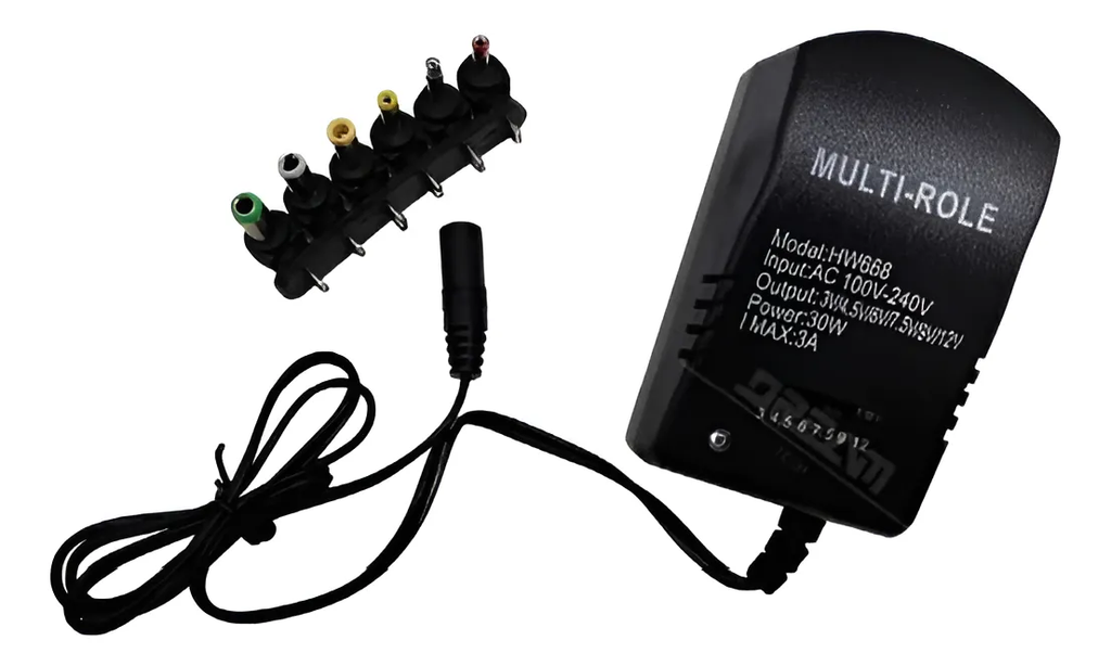 Cargador Universal 6 Puntas 3/4.5/7.5/9/12v-( Puntas ) 3.0a - Negro