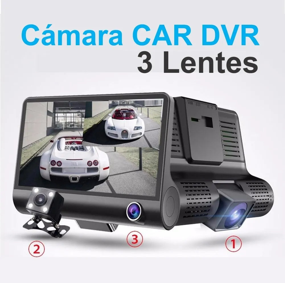 Cámara Zebbris Carro Dvr 3 Lentes 1080p Full Hd Dash 3 En 1