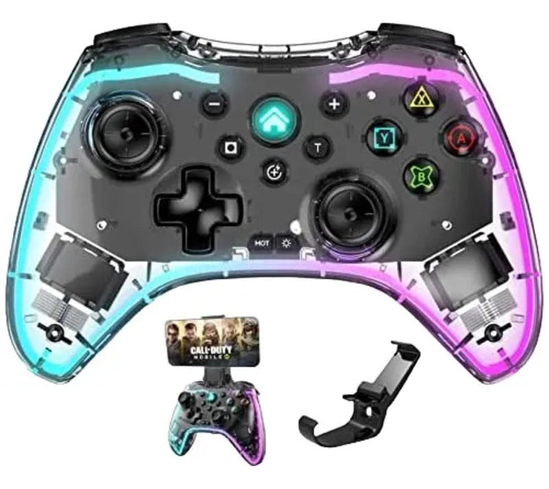 Controlador Gaming Rgb Transparente Inalámbrico Android Ios Color Negro
