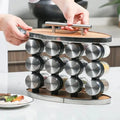 Especiero Condimentero Set 12 Frascos Acero Madera Cocina