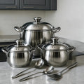 Batería De 3 Ollas Swisshome Acero Inoxidable Con Accesorios Color Plateado