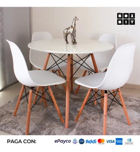 Kit Comedor Redondo Zebbris +4 Sillas Tipo Eames Blancas