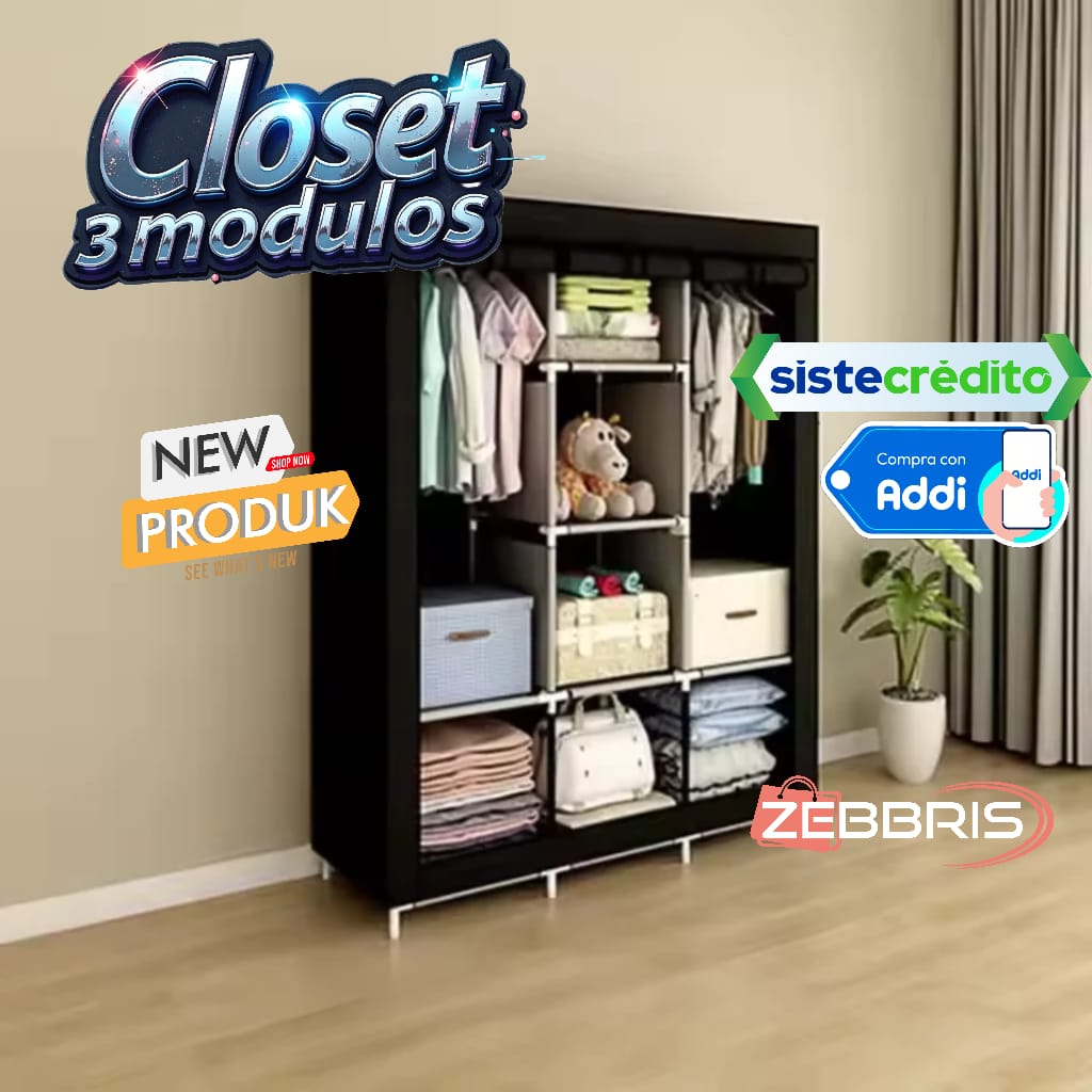 Closet Aramario Ropero Armable 3 Puertas Organizador Portatil