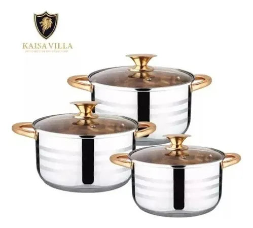 Juego De Ollas En Acero Quirúrgico 6 Pzs Bateria Tapa Vidrio