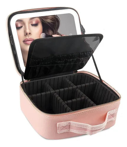 Estuche De Maquillaje Con Espejo Luz Led Cosmetiquera