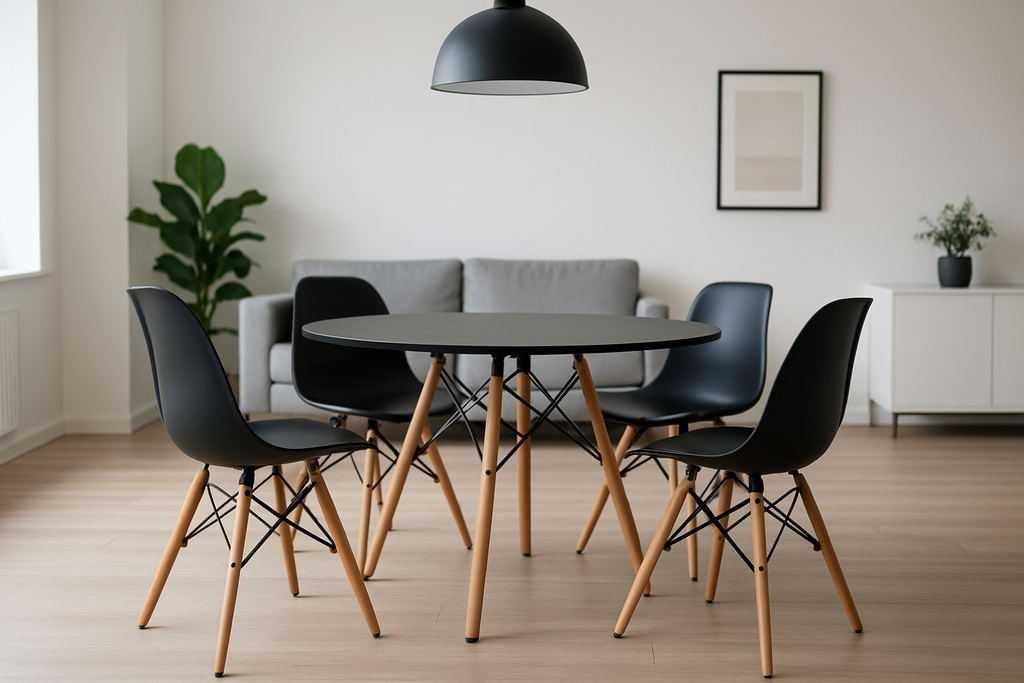Kit Mesa Eames Negra Y 4 Sillas Eames Negras
