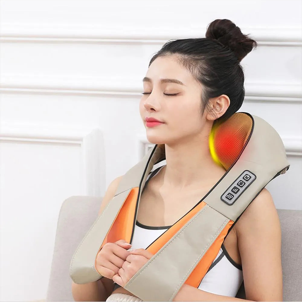 Masajeador Cuello Y Espalda, Lumbar, 8 Rodillos, Con Calor Color Beige
