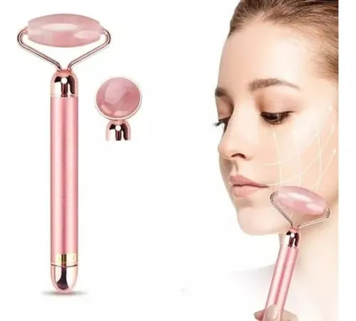 Masajeador Facial Vibrador Rodillo Cuarzo 2 En 1 Anti Edad